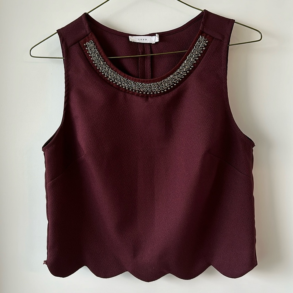 Lush Burgundy Scalloped Crop Top